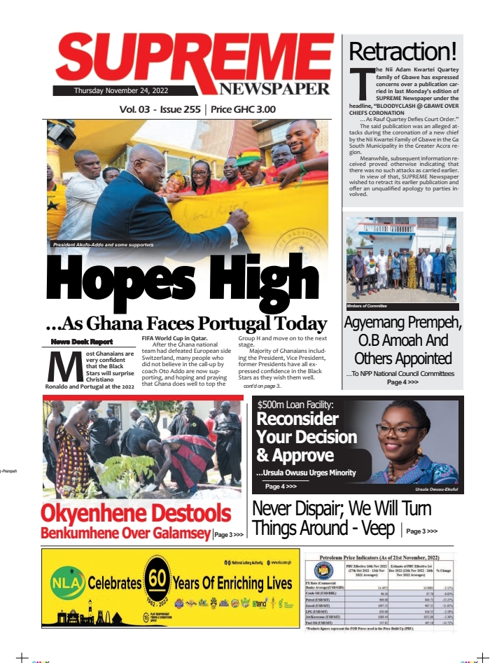 Supreme, Thursday, 24th November, 2022 Ghana News Stand